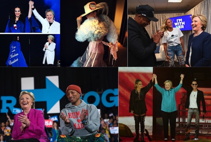 Fuerte apoyo de artistas a Hillary Clinton