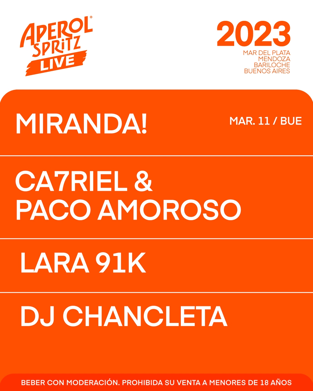 MIRANDA CIERRA EL APEROL SPRITZ LIVE ESTE S&Aacute;BADO EEN EL HIP&Oacute;DROMO DE PALERMO